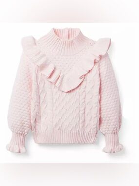 Janie and Jack Pale Pink Ruffled Cable Knit Sweater